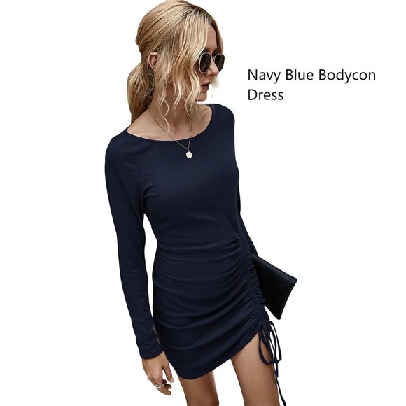 NEW!! Size 10 Autumn Round Neck Bodycon Dress in Navy Blue - Picture 4 of 4